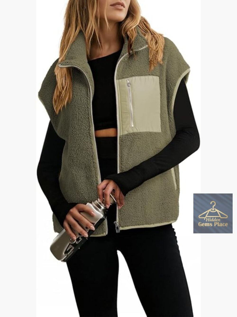 Sleeveless Fuzzy Sherpa Fleece Vest Zip Up Oversized Winter Layering Vest
